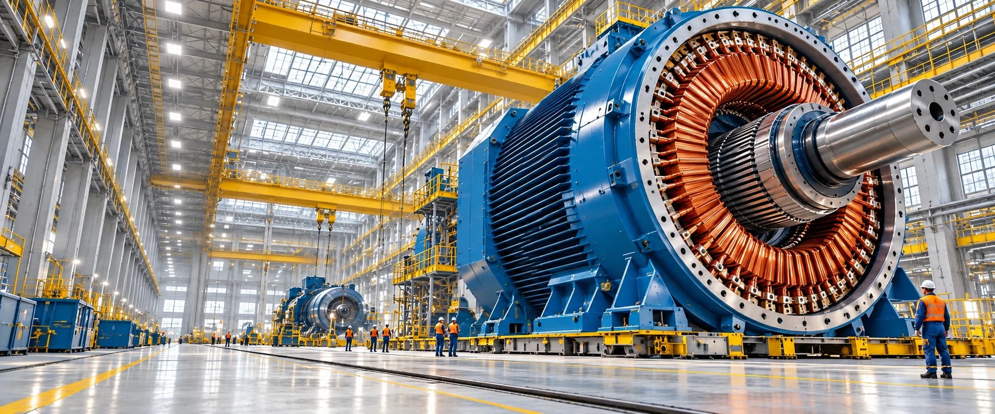 Large electric motor manufacturing hall